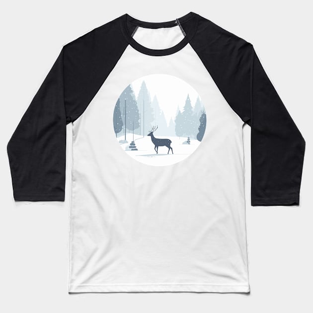 Snowy Lone Deer Christmas Winter Snow Forest Landscape Baseball T-Shirt by Francois Ringuette